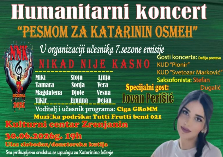 Fotografija: Humanitarni koncert „Pesmom za Katarinin osmeh“ 30. juna u Zrenjaninu
