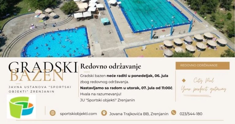 Fotografija: Zrenjaninski bazen će biti zatvoren na jedan dan zbog redovnog održavanja