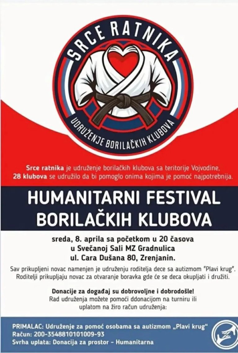 Fotografija: Humanitarni festival borilačkih klubova 8. aprila u Zrenjaninu