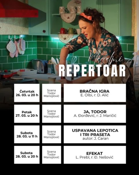 repertoar pozorišta za ovu nedelju